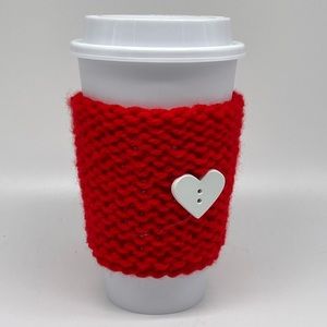 Red Valentines Day Crochet Cup Cozy with Reusable Cup